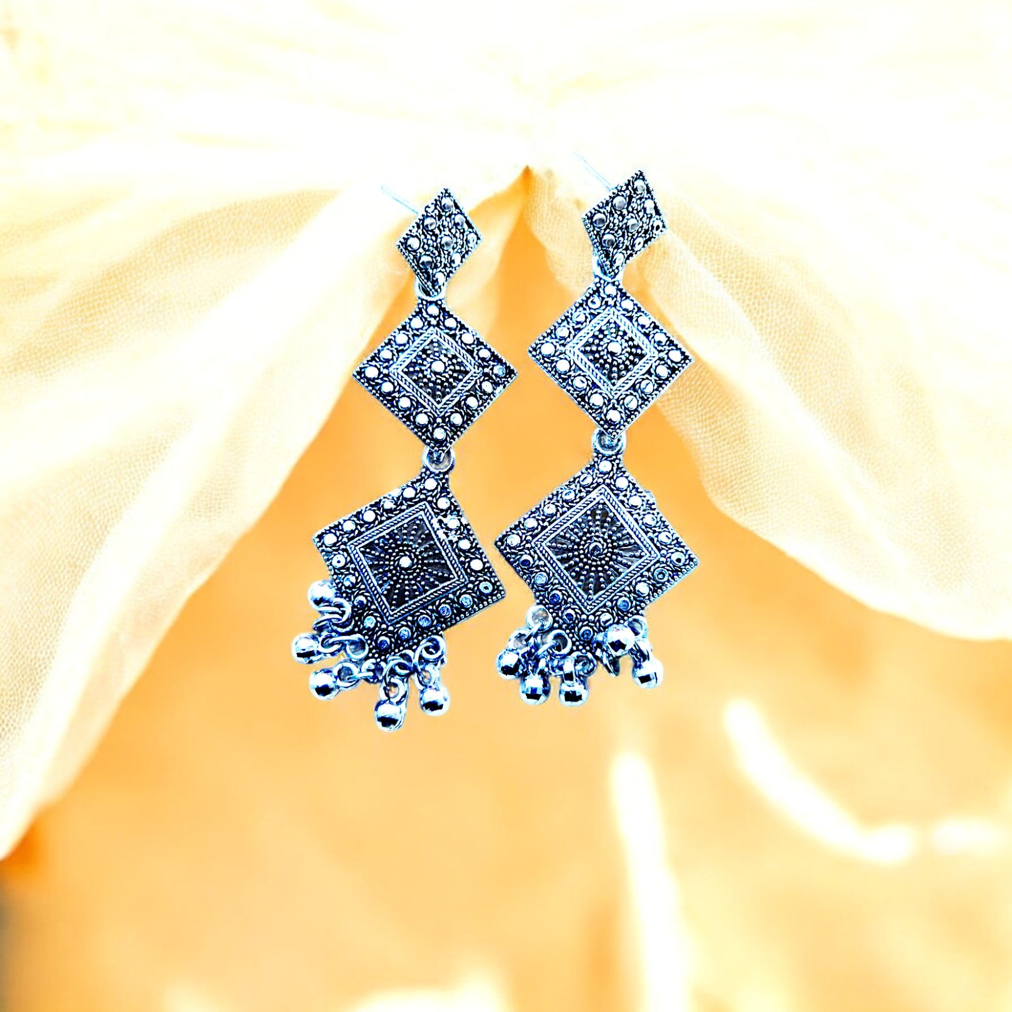 Set of 4 Exquisite Oxidized Silver Jhumka Earrings