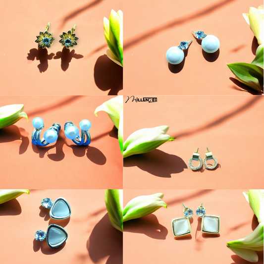 Set of 6 Minimalist Stud Earrings – Gold & Silver for Work & Party