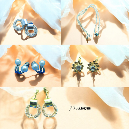 Set of 4 Elegant Gold & Silver Earrings and 1 Anklet Free
