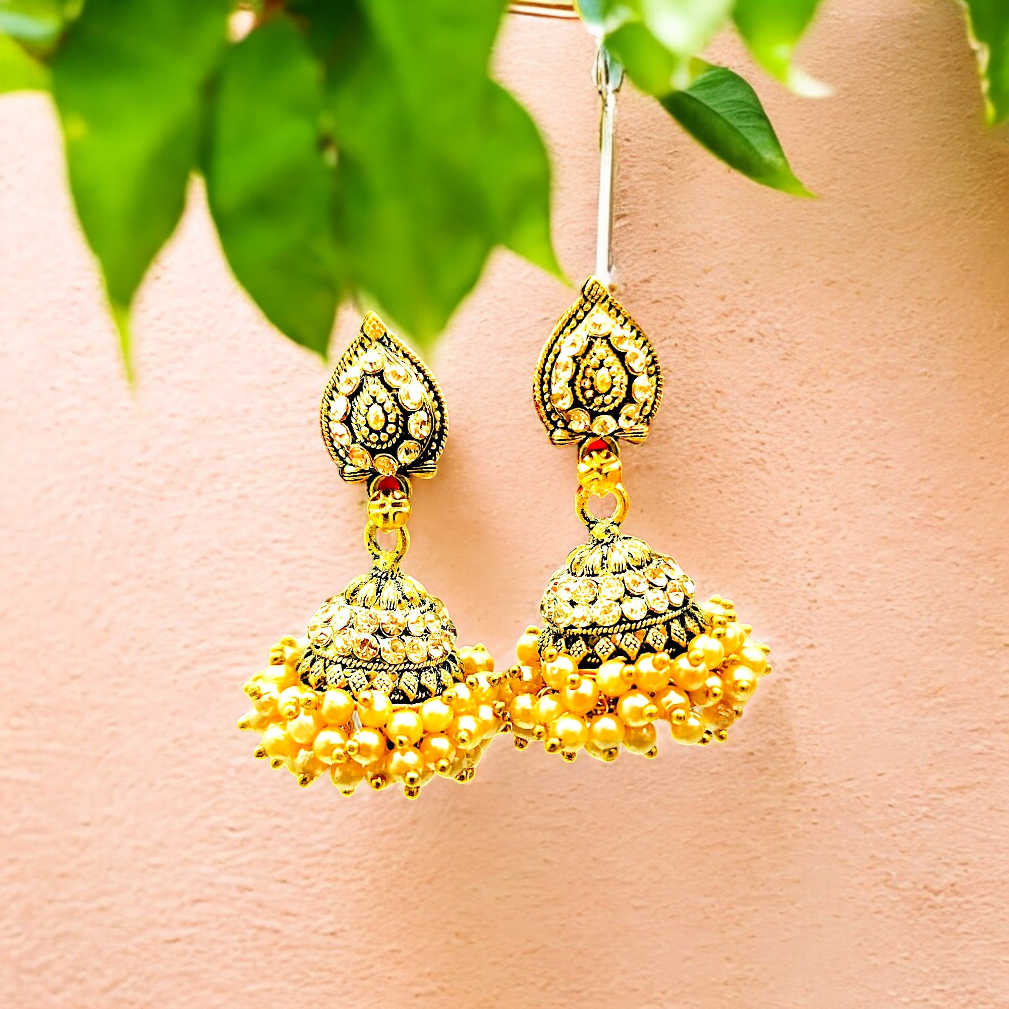 Gold Plated Pearl Dangler Earrings