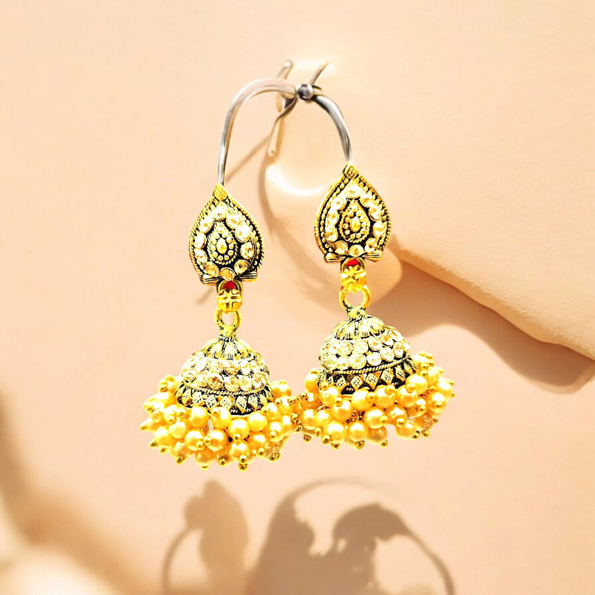 Gold Plated Pearl Dangler Earrings